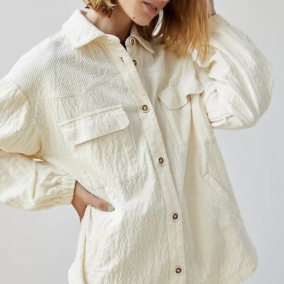 Anthropologie Maeve beige white cord shirt jacket corduroy shacket small - Picture 2 of 8